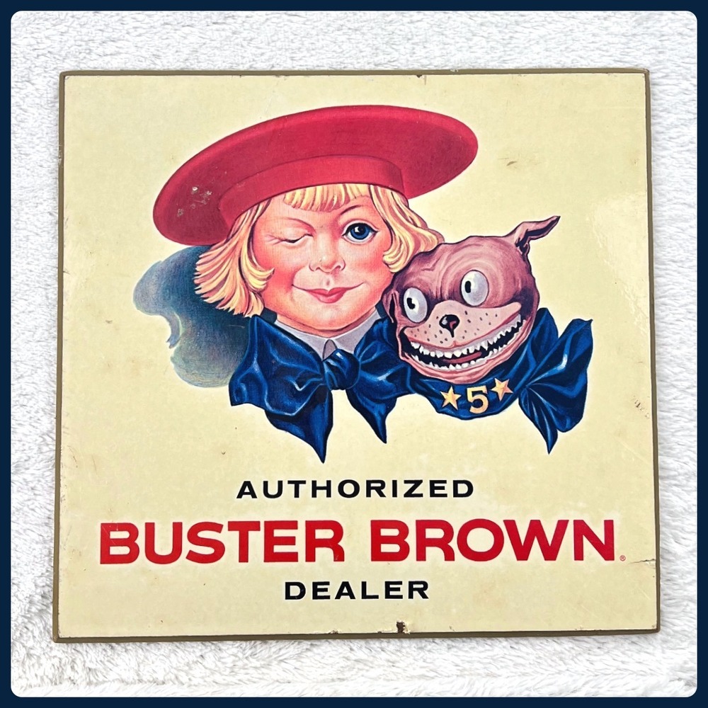 Vintage Buster Brown Authorized Dealer Sign Masonite Advertising‎ Display 1980s